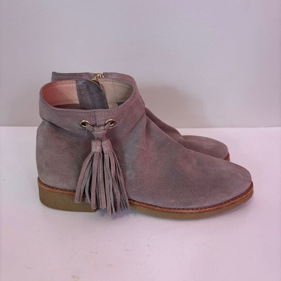 Kate Spade Tan Leather Suede Tassel Side Ankle Booties Size 7.5 - Picture 1 of 7